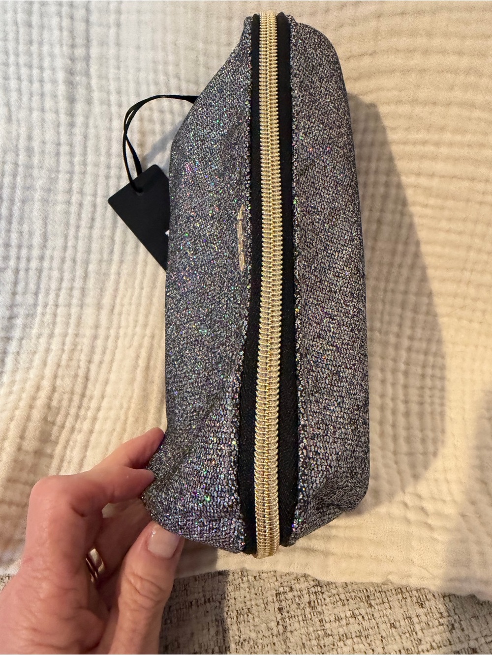 Bebe Iridescent Glitter Cosmetic Pouch - Silver NWT. - Picture 5 of 7